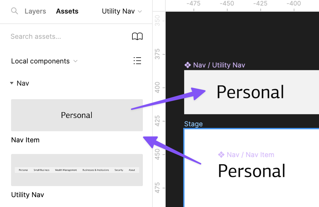 Adding my component from the assets panel