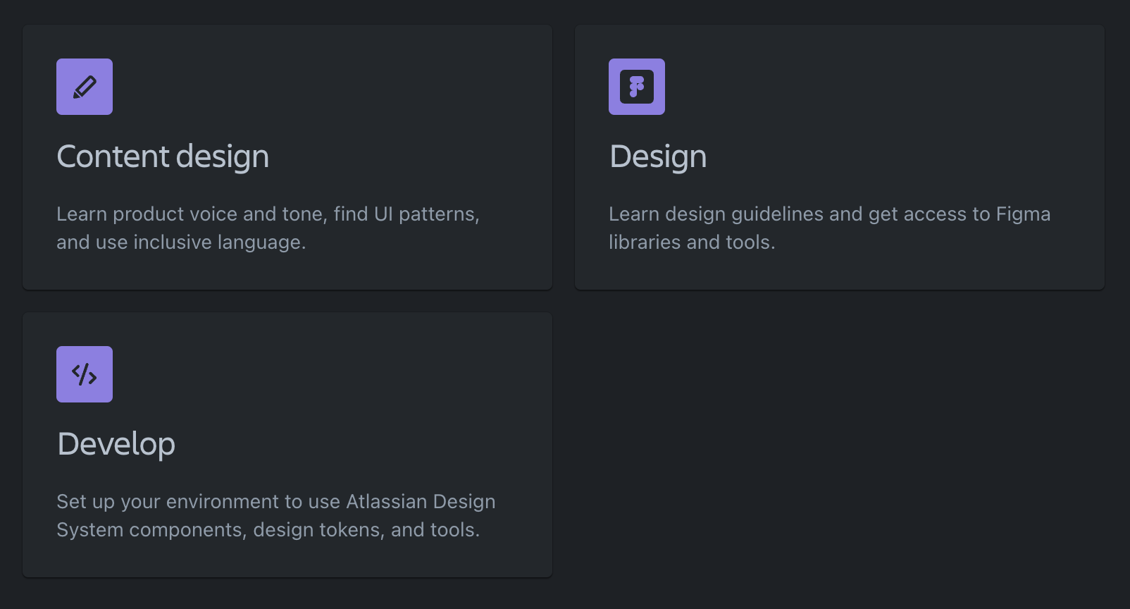 Three sections: content design, design, development