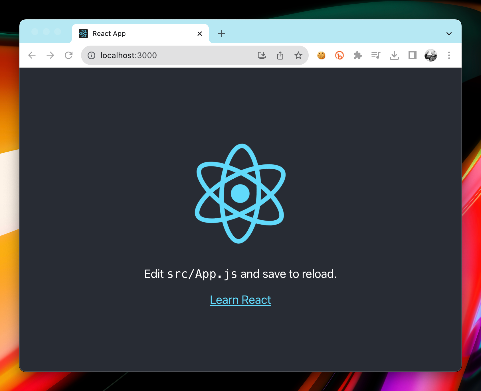 New Boilerplate React app in a browser window